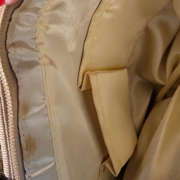 WOMANS SATCHEL HANDBAG WOVEN MATERIAL BIEGE - Picture 7 of 10